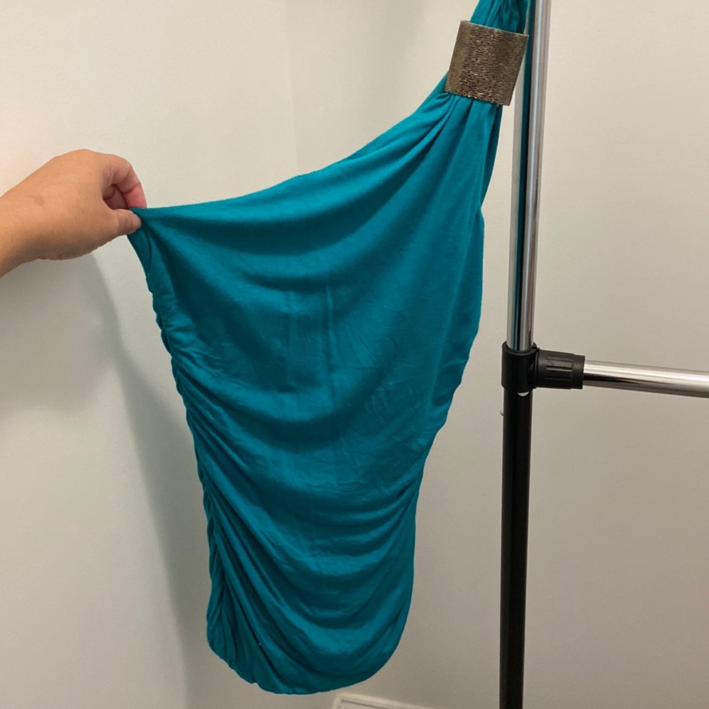 One shoulder fitted blue top